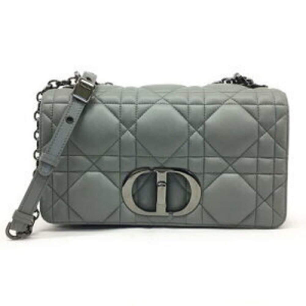 DIOR Chain Shoulder Bag Leather Gray